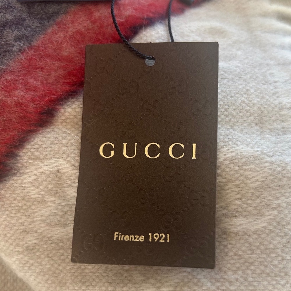 Gucci Nikky Scarf Wool Angora Monogram Stripe Fringe Italy Luxury Soft Classic - Picture 9 of 11